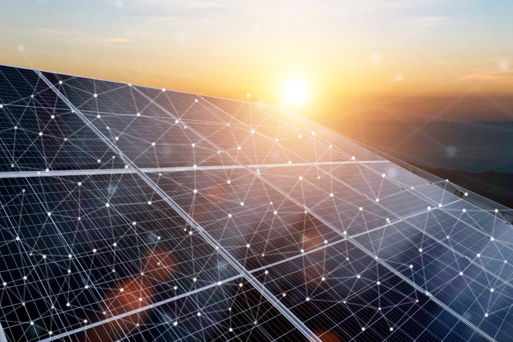 Close up of industrial solar panels